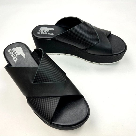 Sorel Cameron Flatform Mule Sandals Women 7.5 EUC Comfortable Open Toe Black - Picture 1 of 10